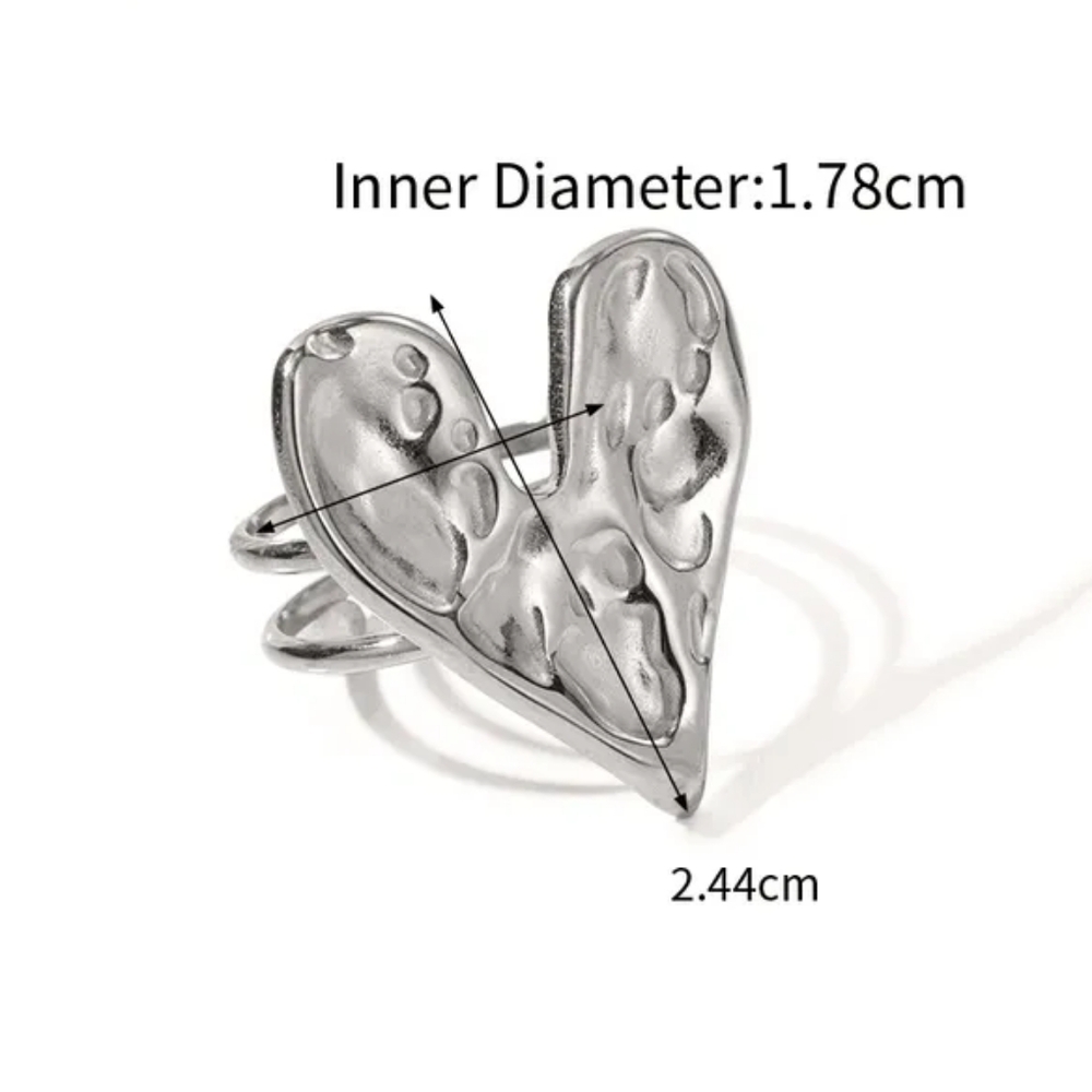 Adjustable Stainless Steel Open Rings, Modern Design with textured heart…